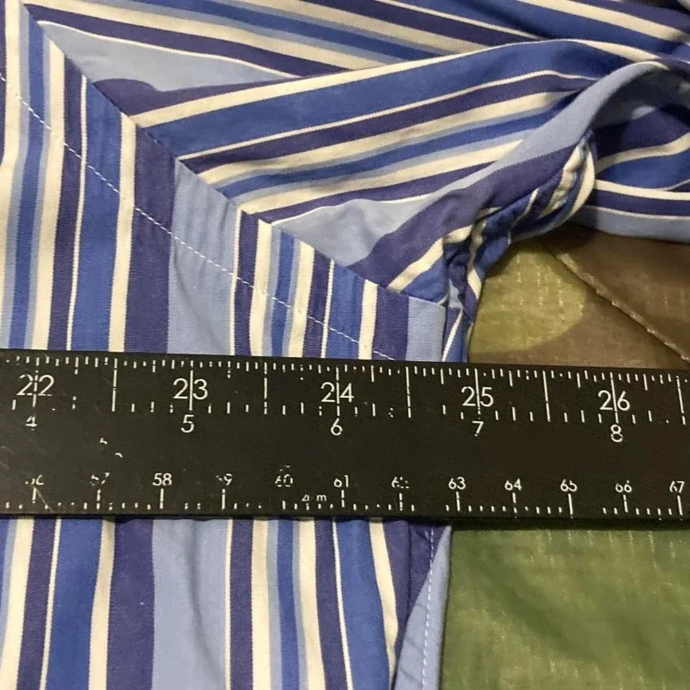 Polo Ralph Lauren blue vertical stripe button up shirt vtg cotton preppy L/24.5‎